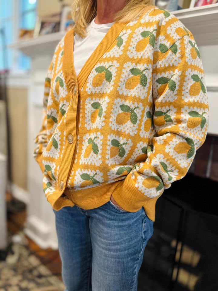 Lemon Cardigan Sweater, Gift for Lemon Lover