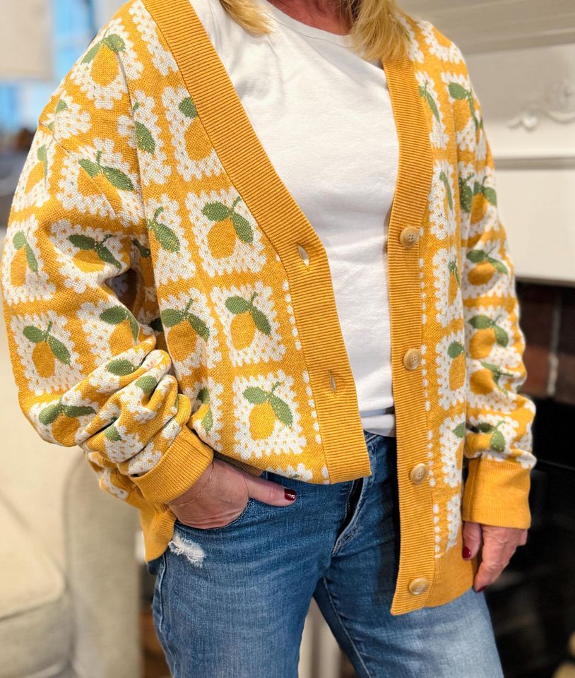 Lemon Cardigan Sweater, Gift for Lemon Lover
