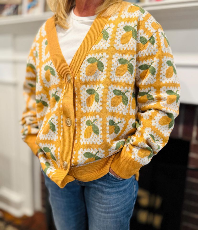 Lemon Cardigan Sweater, Gift for Lemon Lover