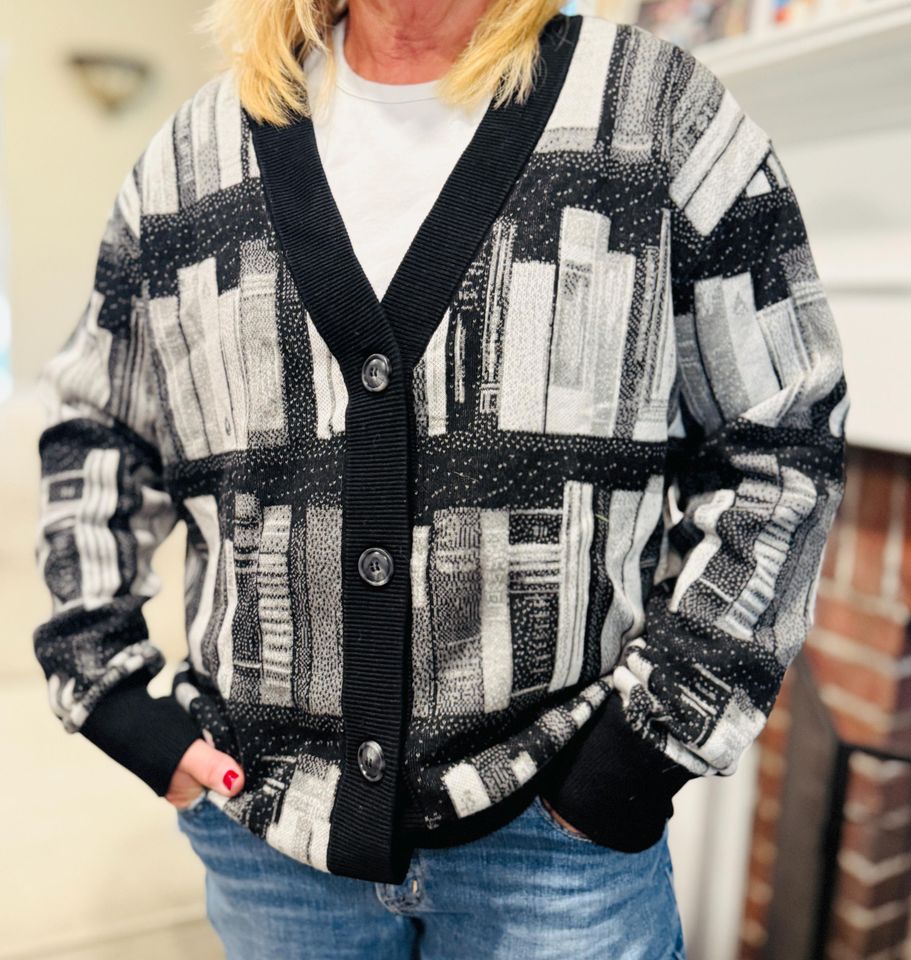 Book Cardigan Sweater Book Lover Gift Idea for Readers, Button Up Knit Sweater