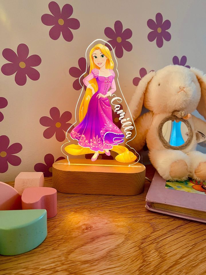 Personalized Rapunzel Night Light: Engraved Nursery Decor