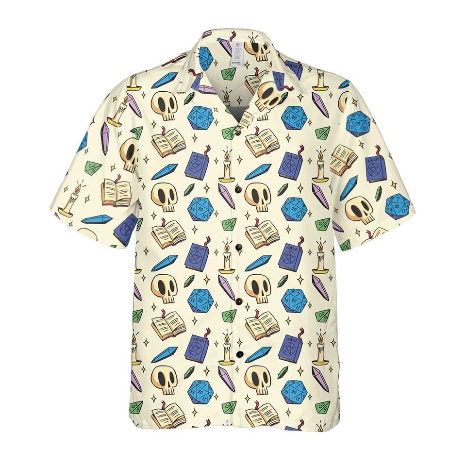 Dungeon Master Hawaiian Shirt: DnD Dice, Skulls, Books
