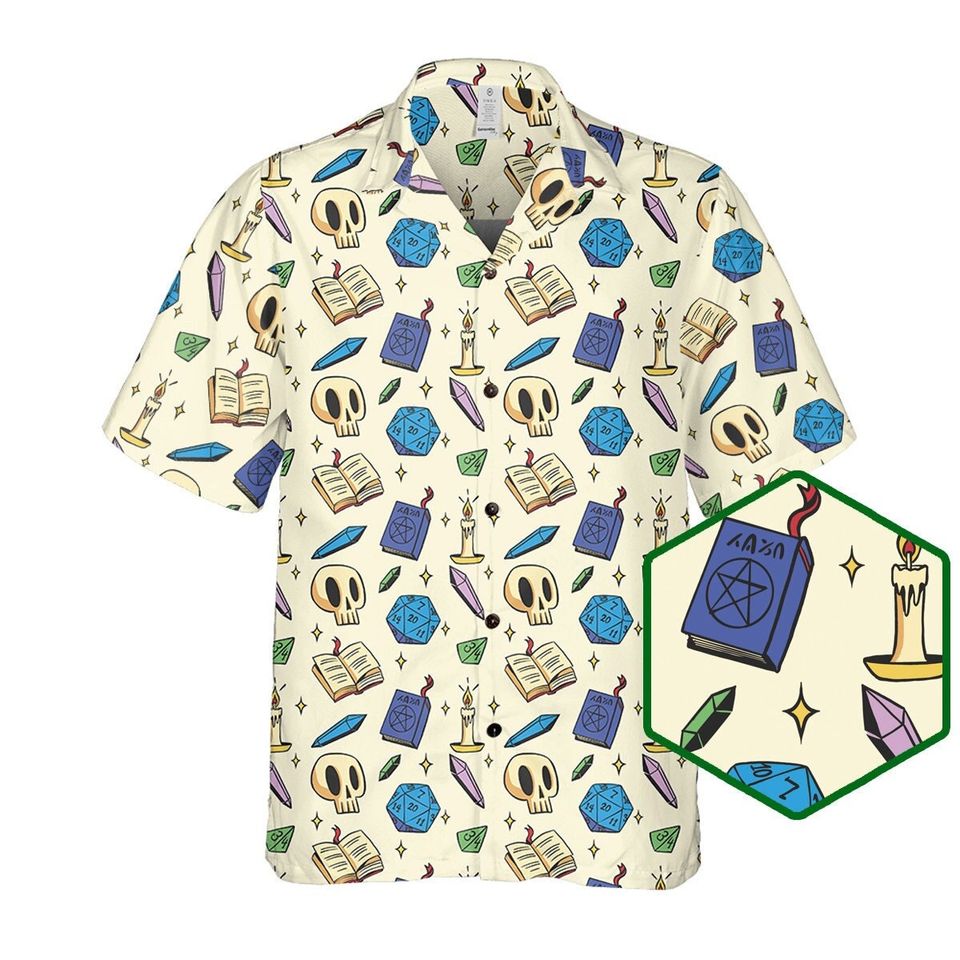 Dungeon Master Hawaiian Shirt: DnD Dice, Skulls, Books