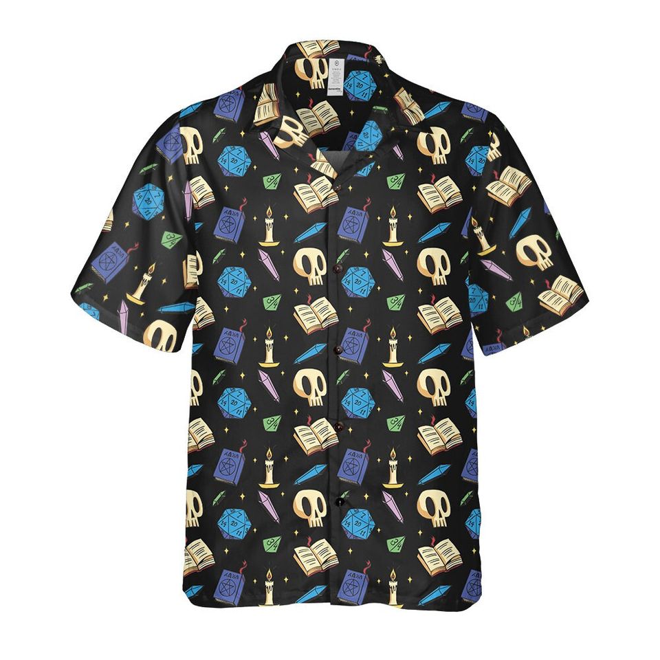 Dungeon Master Hawaiian Shirt: DnD Dice, Skulls, Books