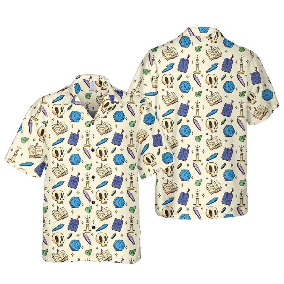 Dungeon Master Hawaiian Shirt: DnD Dice, Skulls, Books