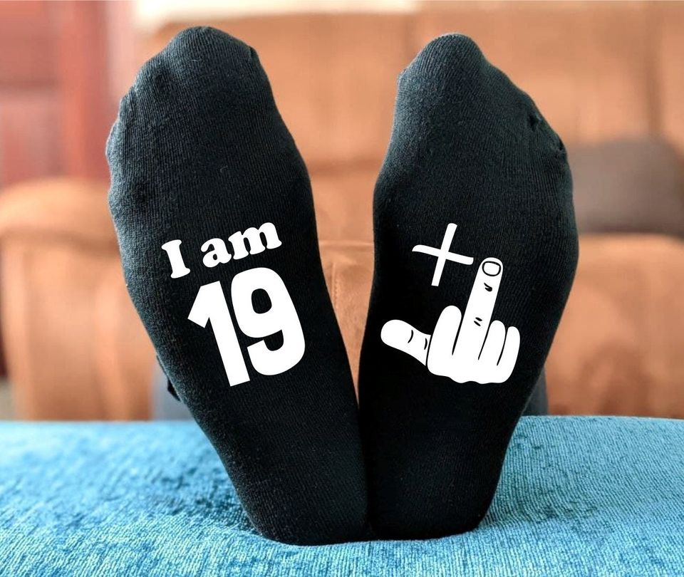 Funny 50th Birthday Socks: 49 + 1 Rude Middle Finger Novelty Gift