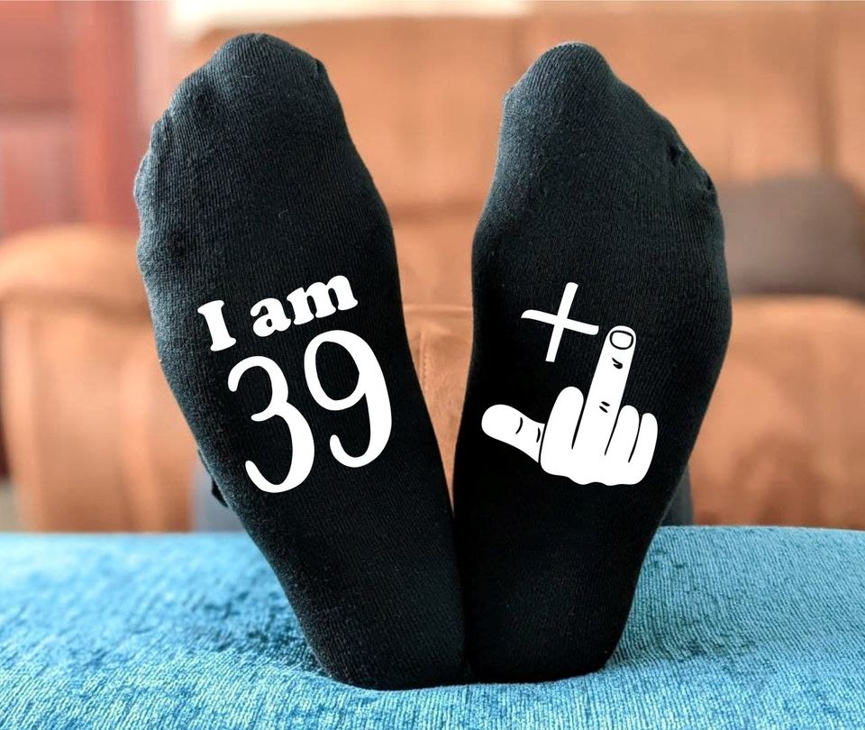 Funny 50th Birthday Socks: 49 + 1 Rude Middle Finger Novelty Gift