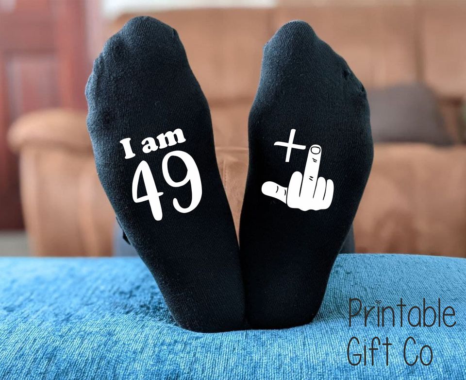 Funny 50th Birthday Socks: 49 + 1 Rude Middle Finger Novelty Gift