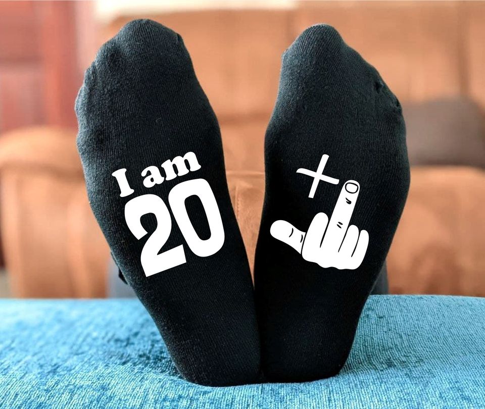 Funny 50th Birthday Socks: 49 + 1 Rude Middle Finger Novelty Gift