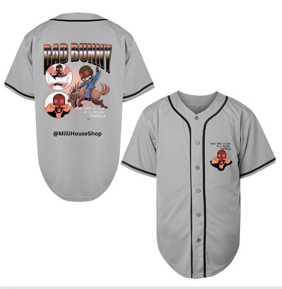 Bad Bunny Jersey, Black Baseball Jersey