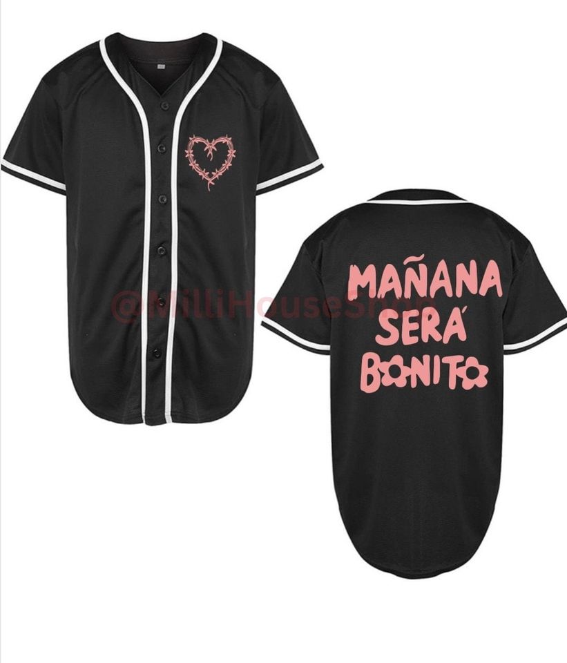 Bad Bunny Jersey, Black Baseball Jersey