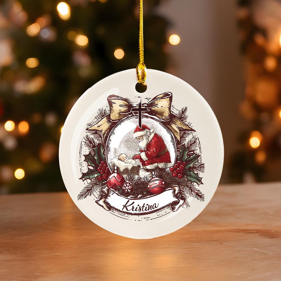 Personalized Santa Christmas Ceramic Ornament, Holiday Keepsake
