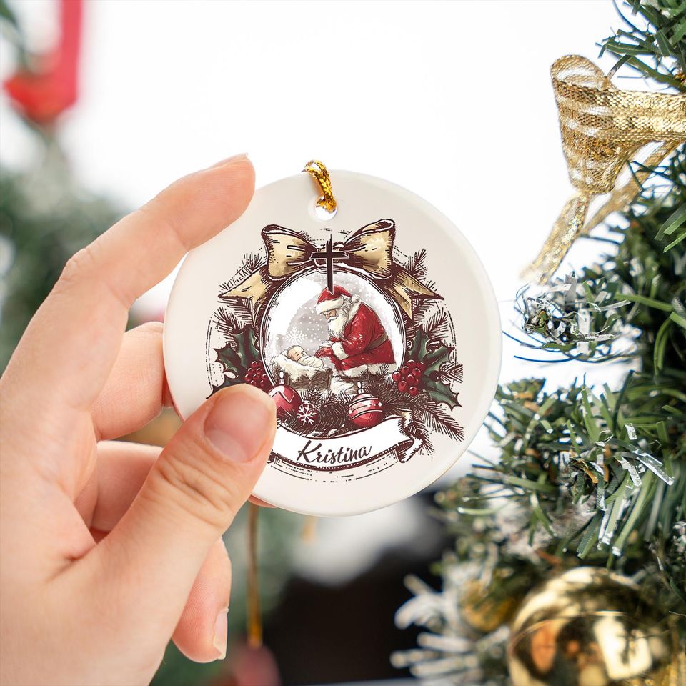 Personalized Santa Christmas Ceramic Ornament, Holiday Keepsake