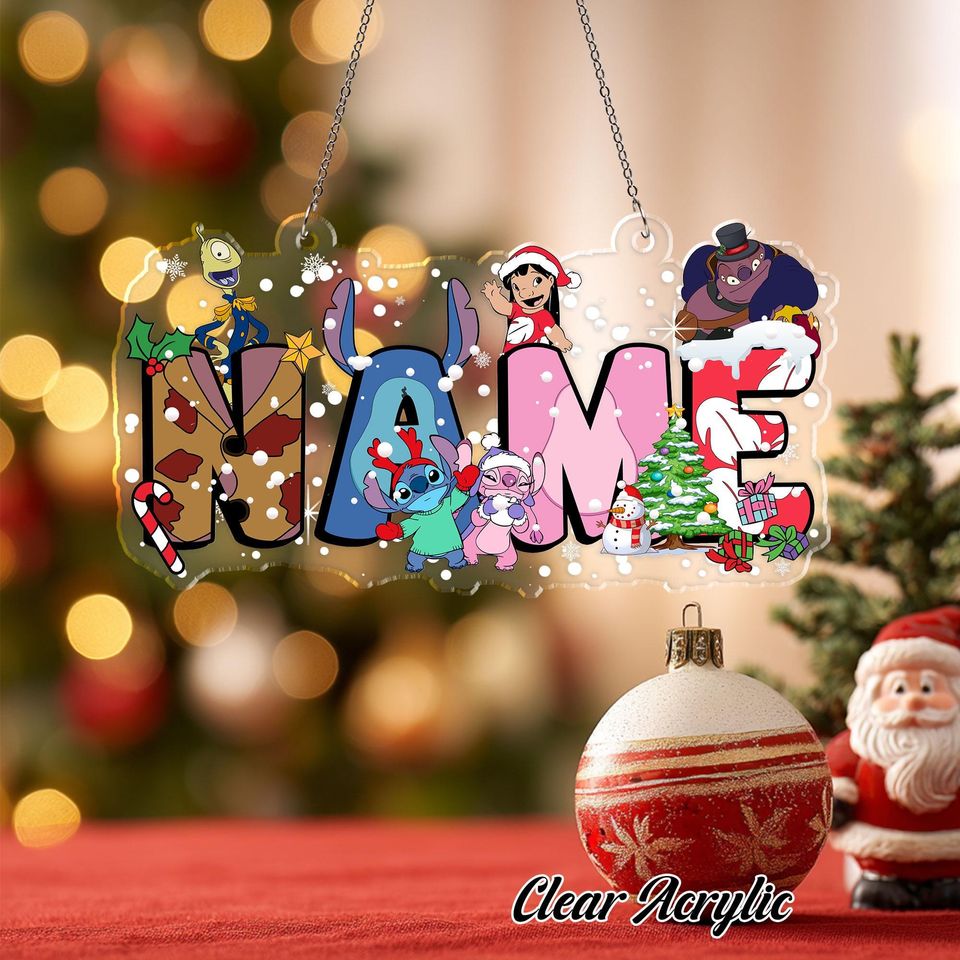 Disney Lilo and Stitch Christmas Acrylic Ornament, Holiday Tree Decor, Keepsake Gift
