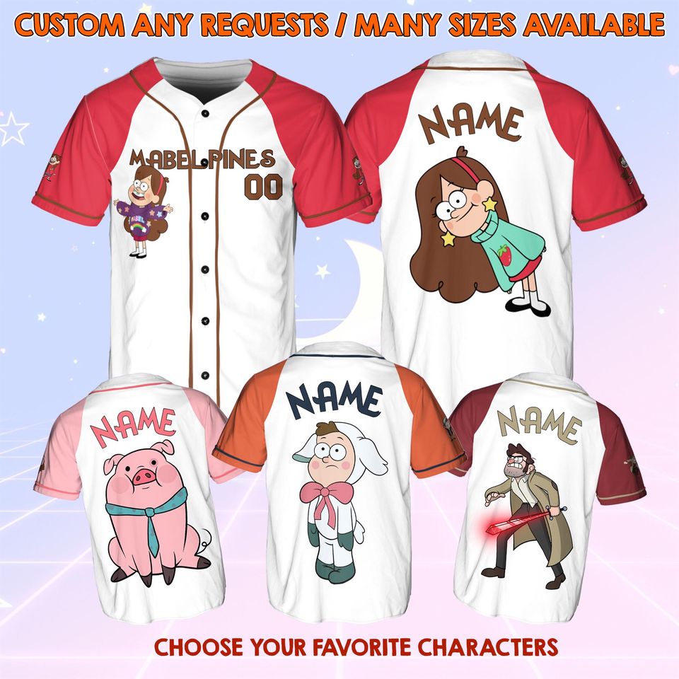 Personalized Name Gravity Falls Jersey, Disney Gravity Falls Characters Jersey, Custom Gravity Falls Baseball Jersey, Disney Team Outfit