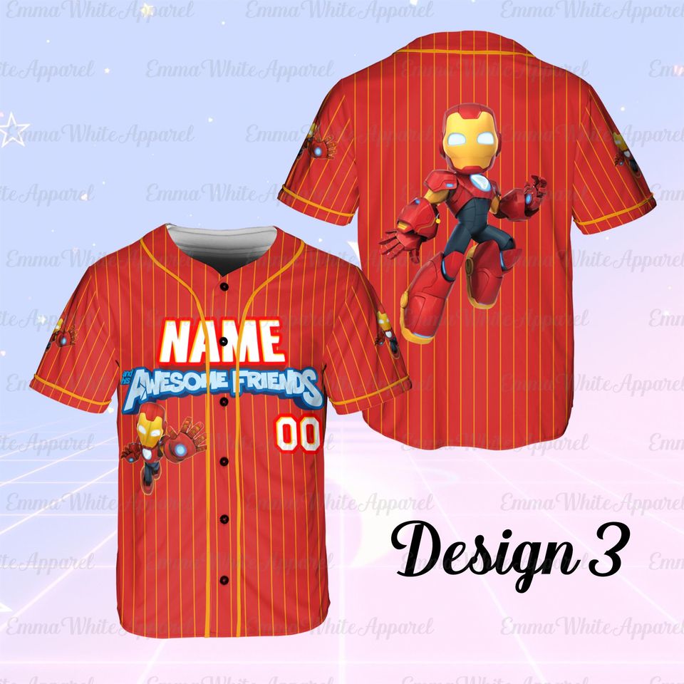 Marvel Iron Man Baseball Jersey with Hulk and Ironheart