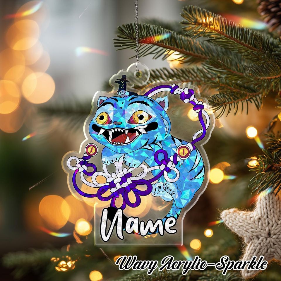 KPop Derpy Tiger Mascot Acrylic Ornament, Cute Animal Character Decor, Custom Shape KPop Team Gift, Holiday Keepsake