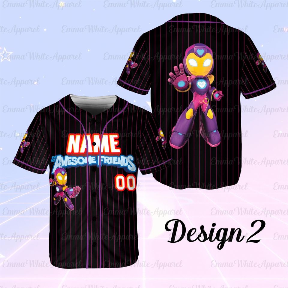 Marvel Iron Man Iron Heart Baseball Jersey with Friends, Custom Name Marvel Iron Heart Jersey