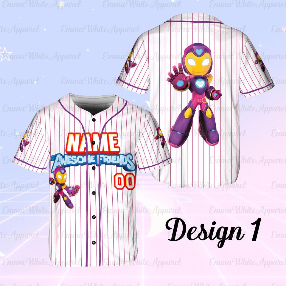 Marvel Iron Man Iron Heart Baseball Jersey with Friends, Custom Name Marvel Iron Heart Jersey