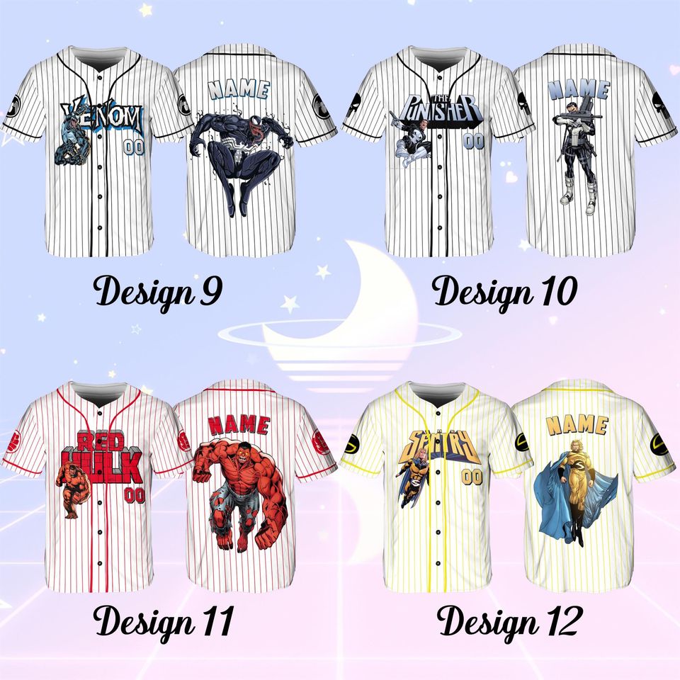 Marvel Anti Heroes Baseball Jersey, Marvel Deadpool Jersey, Marvel Red Hulk Jersey