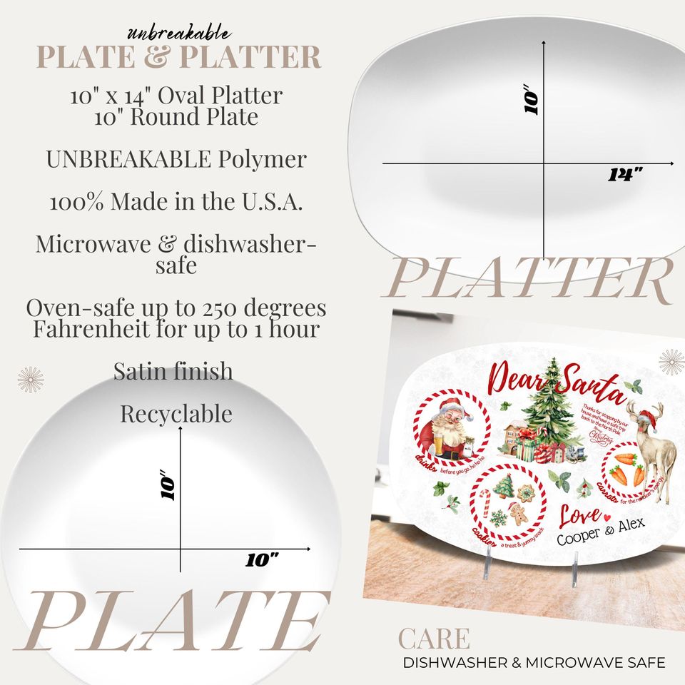 Personalized Santa Plate Christmas Platter Kid Christmas Eve Treat Board Santa Cookie Plate Custom Family Name Plate Santa Tray Made in USA