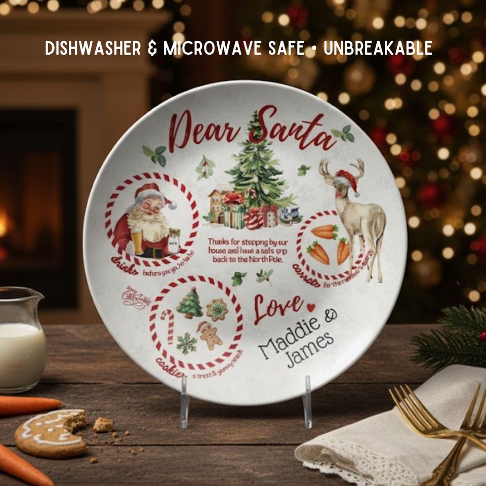 Personalized Santa Plate Christmas Platter Kid Christmas Eve Treat Board Santa Cookie Plate Custom Family Name Plate Santa Tray Made in USA
