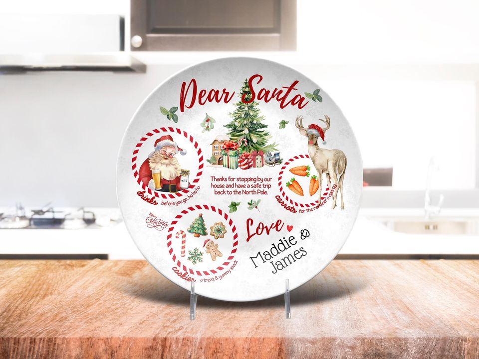 Personalized Santa Plate Christmas Platter Kid Christmas Eve Treat Board Santa Cookie Plate Custom Family Name Plate Santa Tray Made in USA