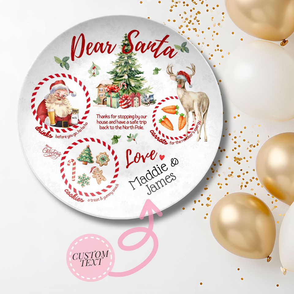 Personalized Santa Plate Christmas Platter Kid Christmas Eve Treat Board Santa Cookie Plate Custom Family Name Plate Santa Tray Made in USA