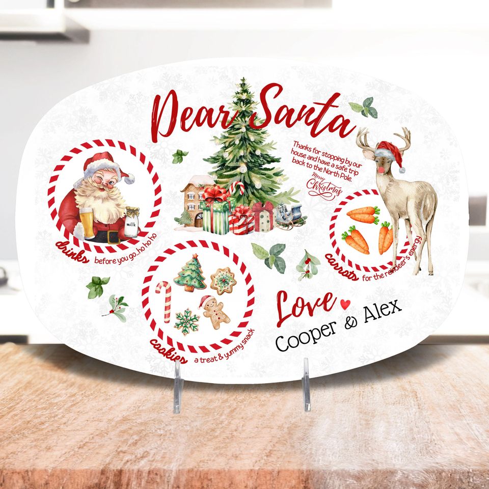 Personalized Santa Plate Christmas Platter Kid Christmas Eve Treat Board Santa Cookie Plate Custom Family Name Plate Santa Tray Made in USA