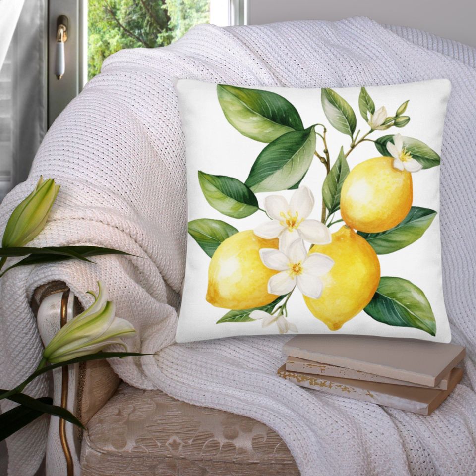 Watercolor Lemon Throw Pillow Abstract  Lemon pillow Square Citrus Print Pillow