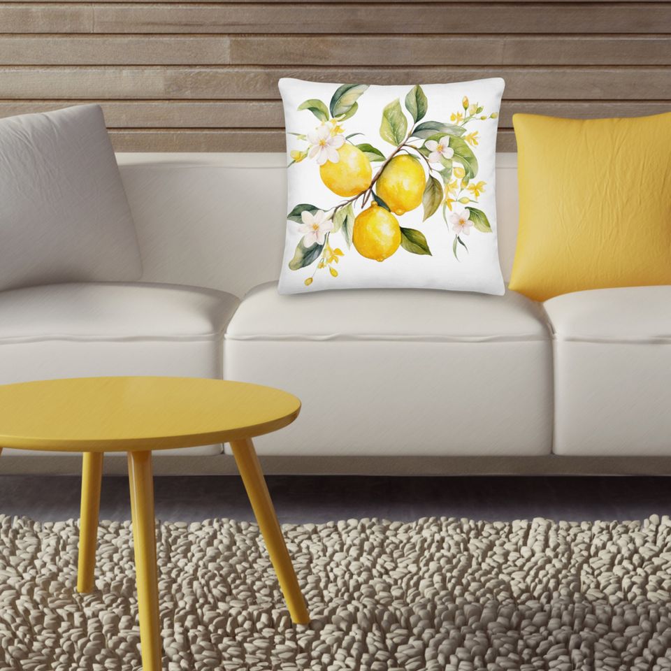 Watercolor Lemon Throw Pillow Abstract  Lemon pillow Square Citrus Print Pillow