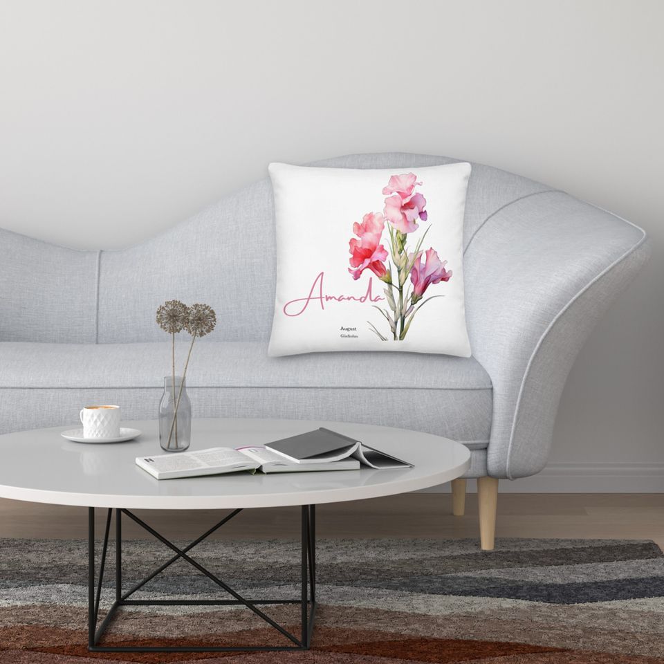 Customizable Birth Month Flower Pillows Custom  Name pillow Monogram Pillow