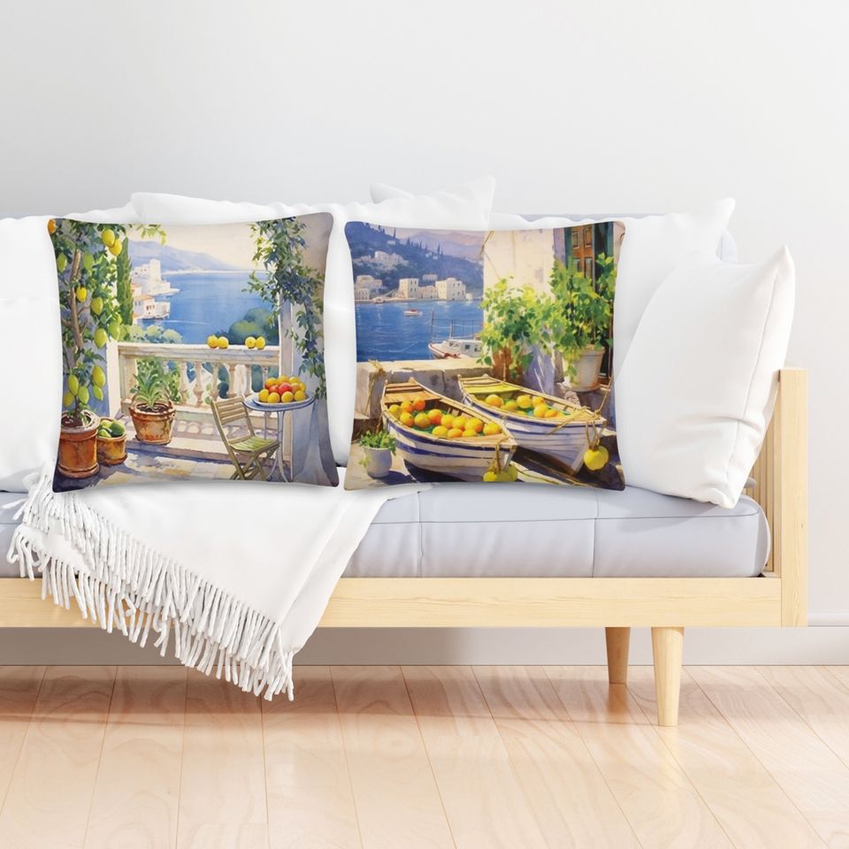 Watercolor Lemon Throw Pillows Abstract  Lemon pillow Citrus Print Pillow