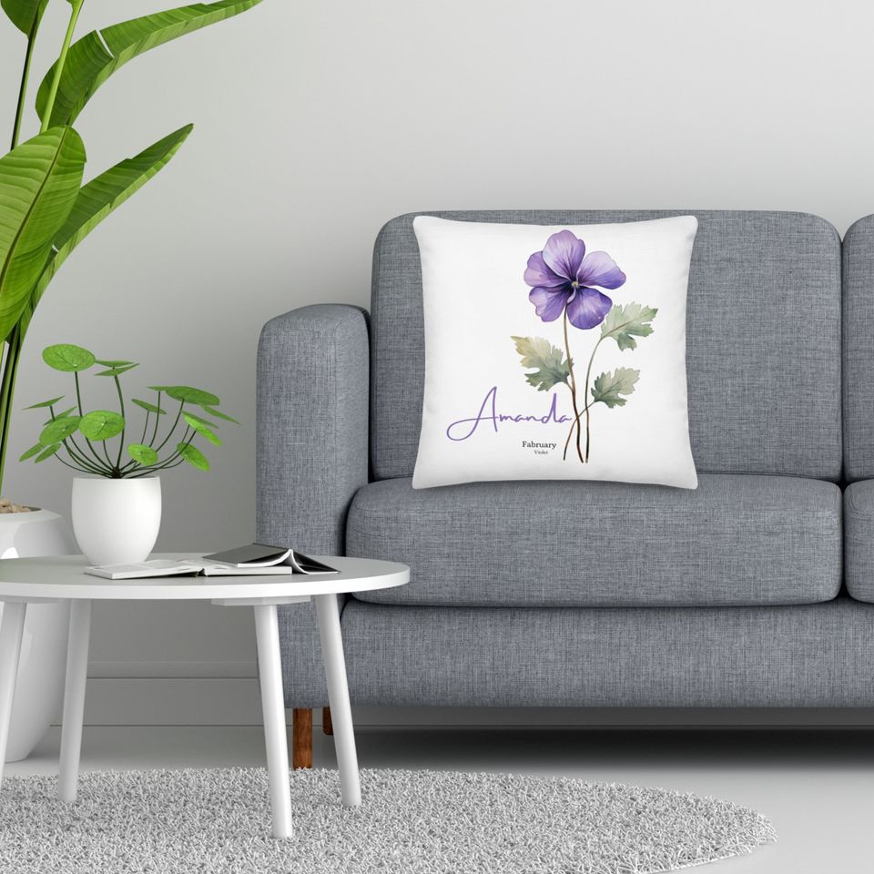 Customizable Birth Month Flower Pillows Custom  Name pillow Monogram Pillow