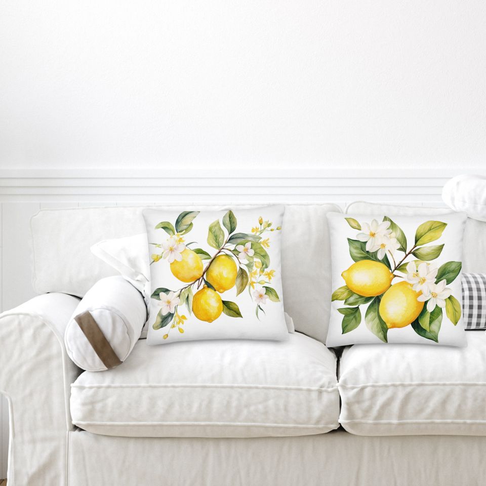 Watercolor Lemon Throw Pillow Abstract  Lemon pillow Square Citrus Print Pillow