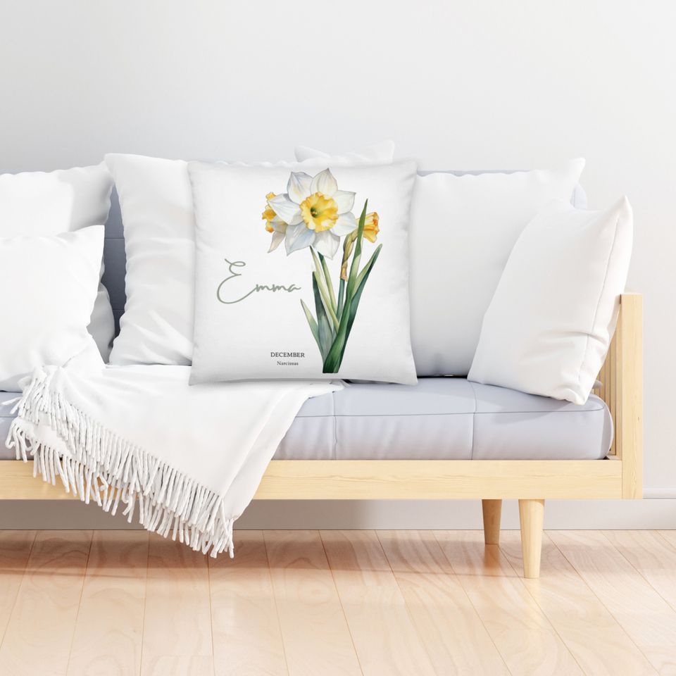 Customizable Birth Month Flower Pillows Custom  Name pillow Monogram Pillow