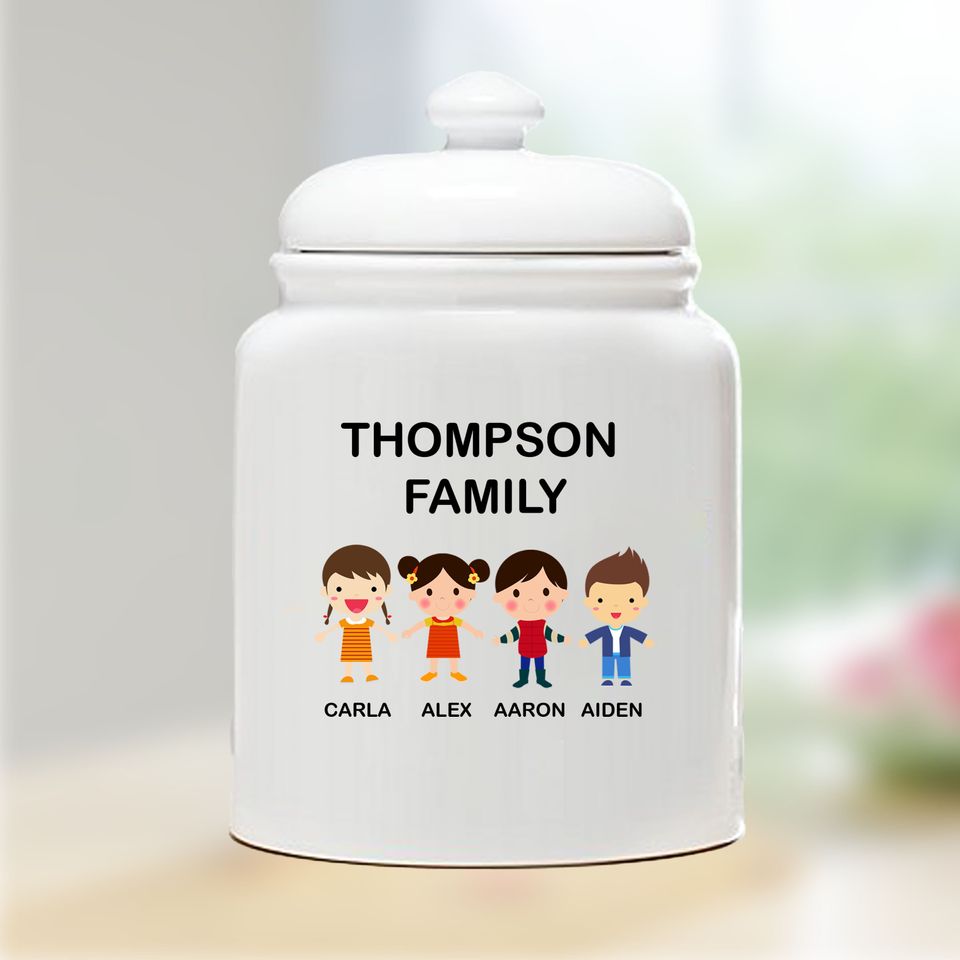 Personalized Family Cookie Jar, Custom Stoneware Jar, Housewarming Gift