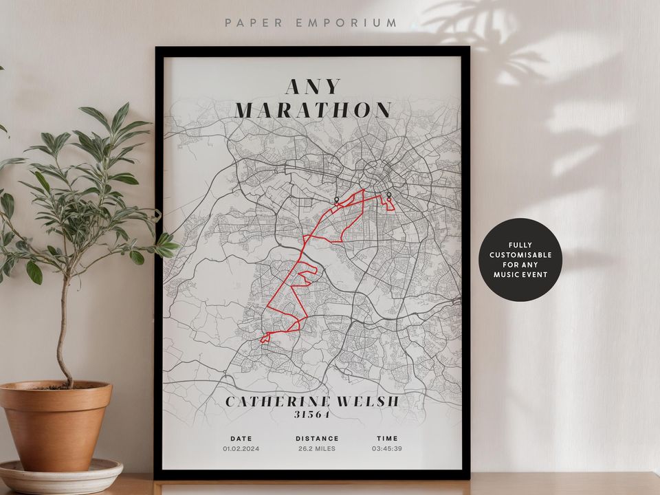 Personalised Marathon Completion Map: Custom Runner Gift for Manchester or Any Event