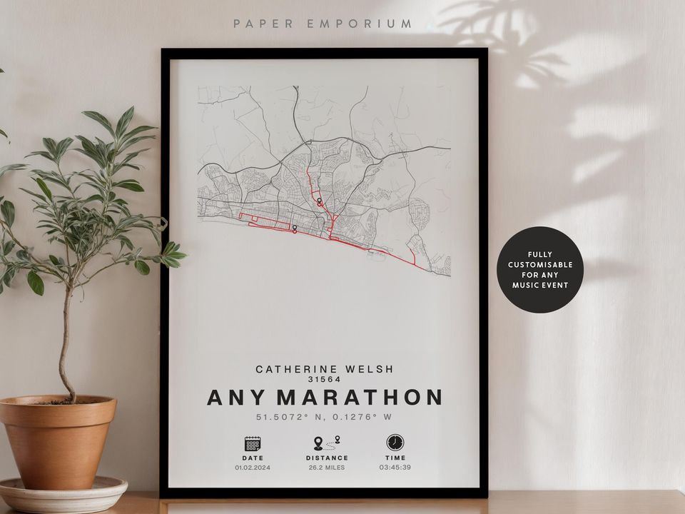 Personalised Marathon Map Print: Brighton or Any Race Completion Gift