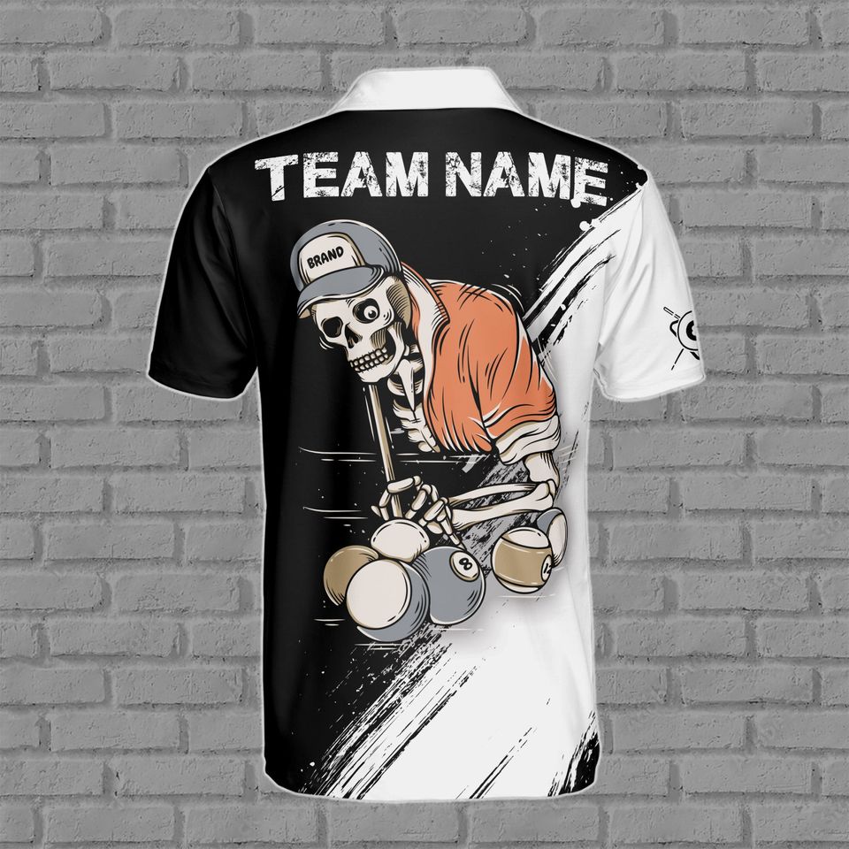 Custom Name Team Name Skull Billiard 8 Balls Skeleton Pool Men's Polo Shirt