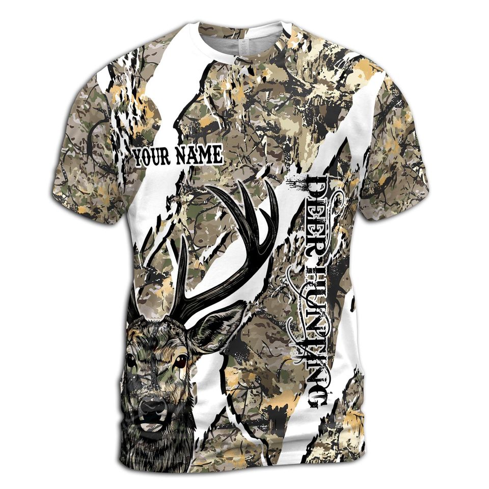 Custom Name Deer Hunting with Camouflage Pattern Men's T-Shirt
