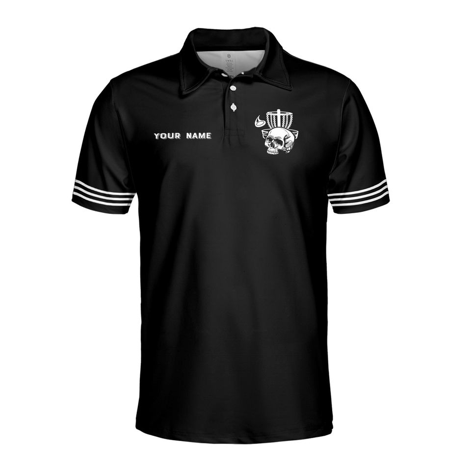 Custom Name Team Skull Disc Golf Black Men's Polo Shirt
