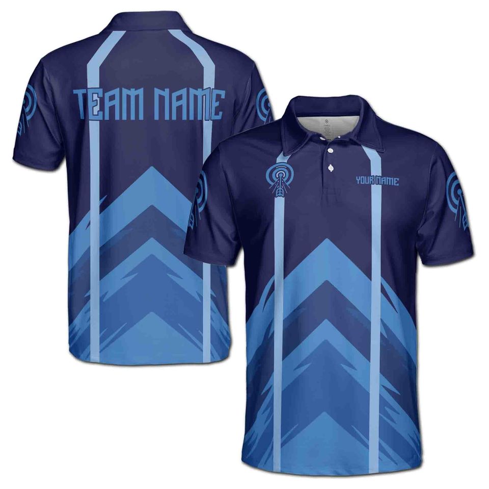 Custom Team Name Playing Darts Navy Blue Men's Polo Shirt