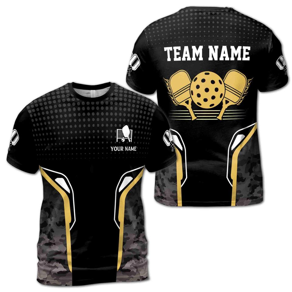 Personalized Name Gray Camo Pattern Pickleball Men's T-Shirt