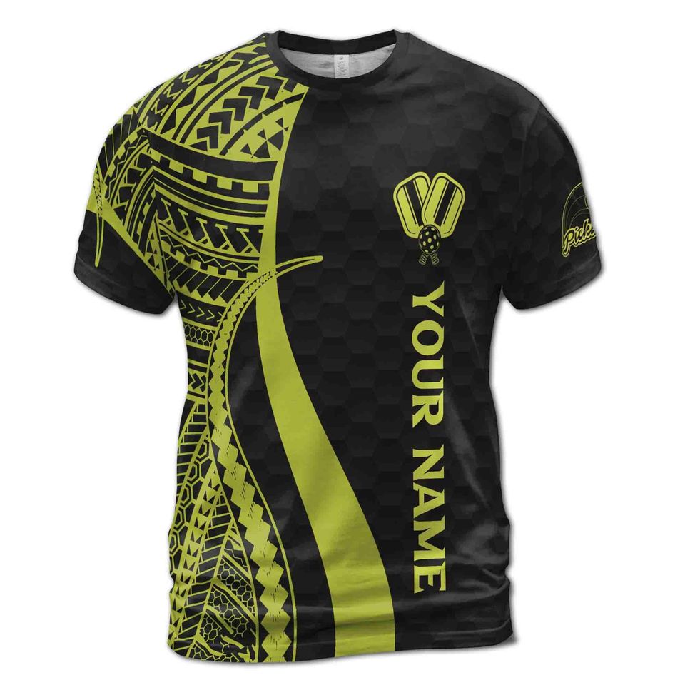 Customized Name Pickleball Paddle Tribal Pattern 3D T-Shirt