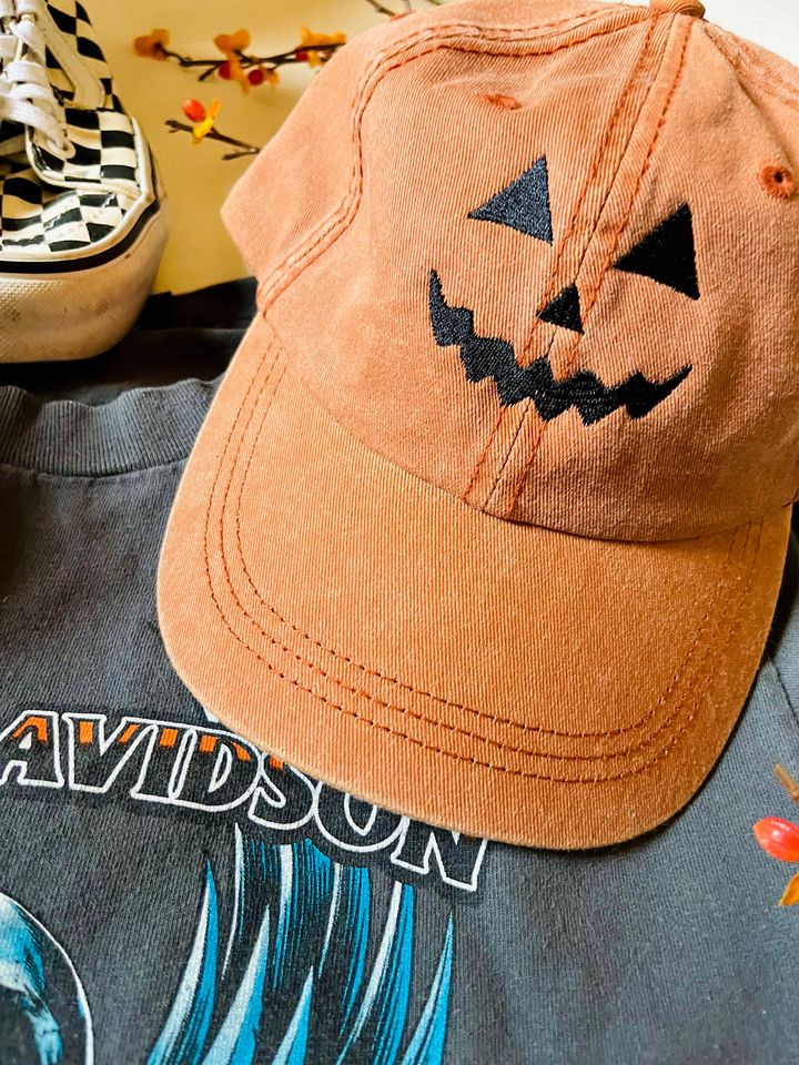 Jack O Lantern Pumpkin Embroidered Baseball Cap | Vintage | Dat Hats
