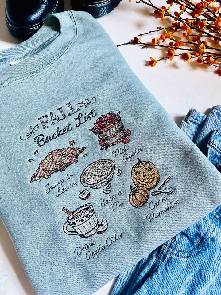 Fall Bucket List Embroidered Crewneck | Autumn Sweatshirt