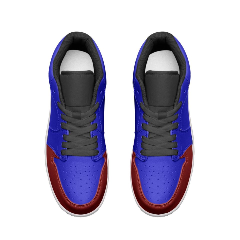 Blue & Red Leather Low Top Sneakers - Unisex Basketball Shoes