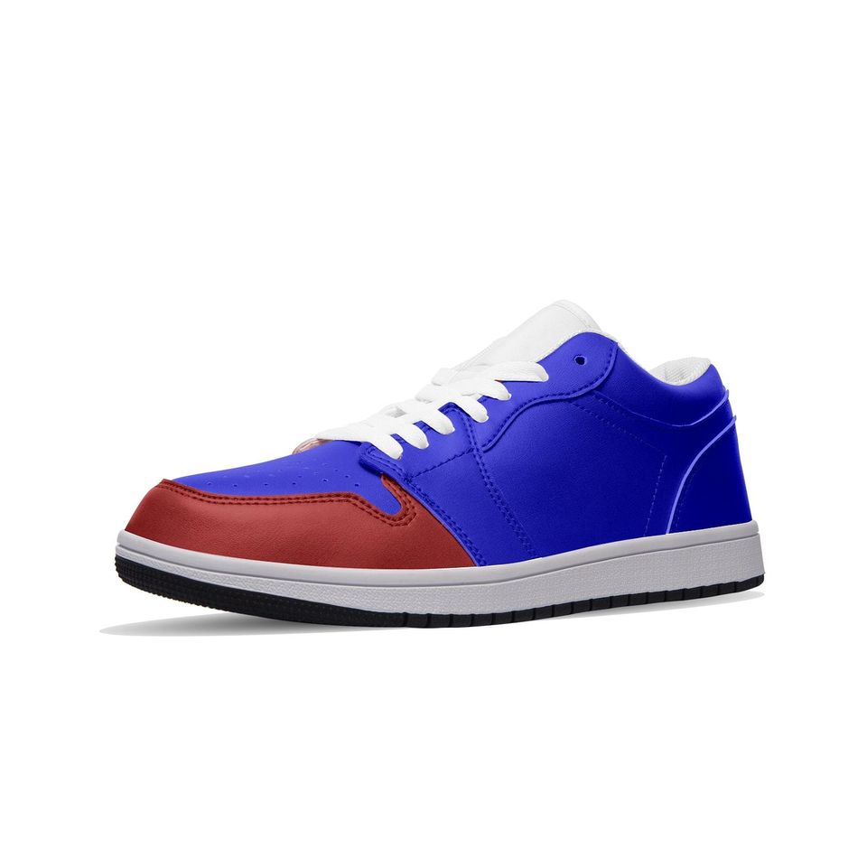 Blue & Red Leather Low Top Sneakers - Unisex Basketball Shoes