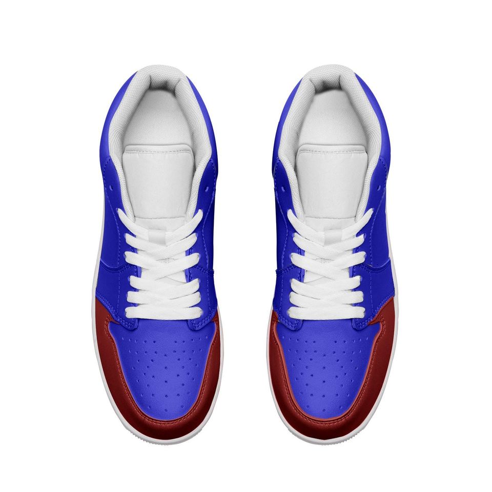 Blue & Red Leather Low Top Sneakers - Unisex Basketball Shoes